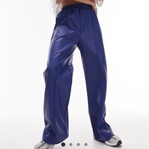 Leather blue top shop wide leg pants
